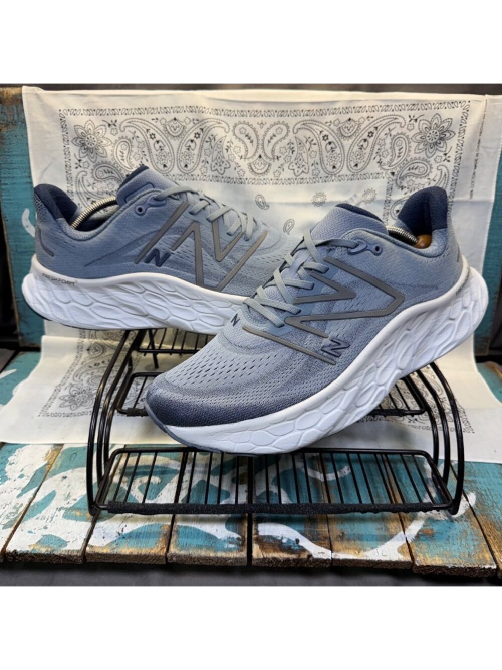 NEW BALANCE MMORAG4 Grey Blue Fresh Foam Running Shoe Mens Sz 14EE EUC